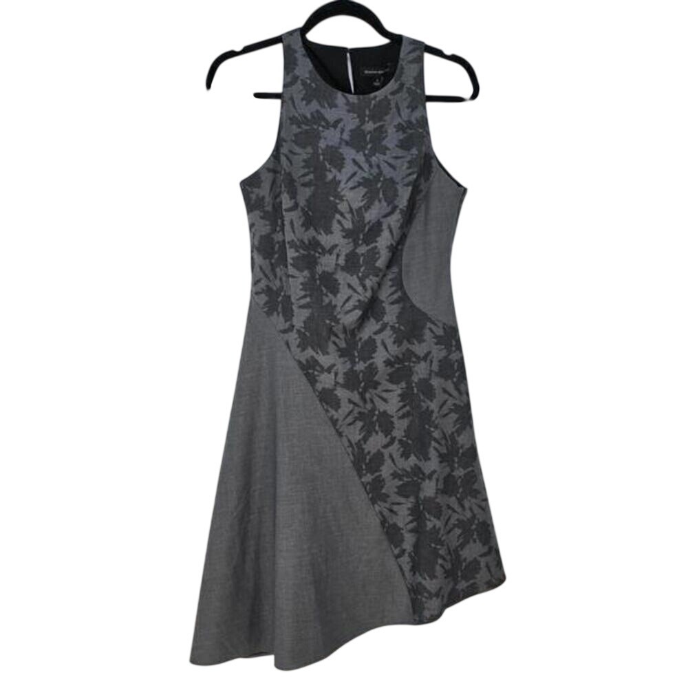 Banana Republic Dress Woman 2 Gray Sleeveless Bias-Cut Asymmetric Hem Floral NWT